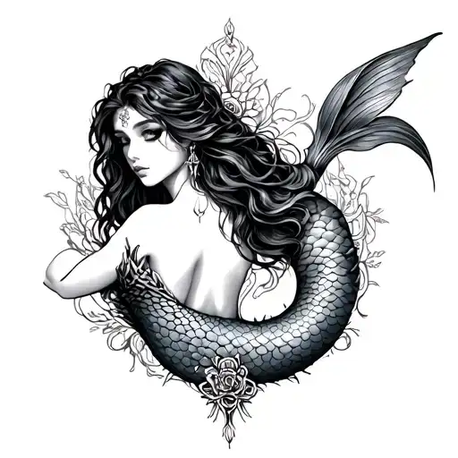 mermaid gothic tattoo design idea