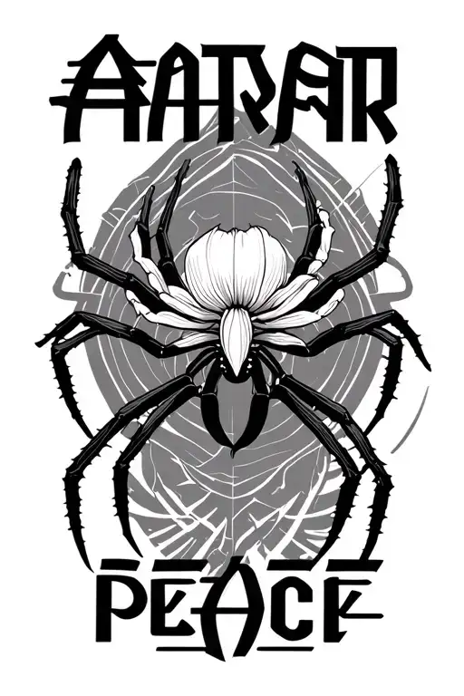 A spider lilly flower with the air nomad symbol from avatar the legend of aang in one end and the word peace in japanese tattoo design idea