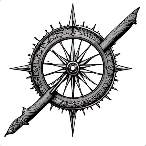 16 spoke Romani wheel with a compass combined together tattoo design idea
