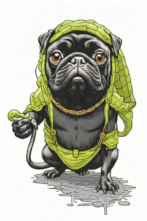 shrek with a black pug dog tattoo design idea