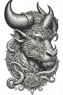 minotaur head with serpents weaving tattoo design idea
