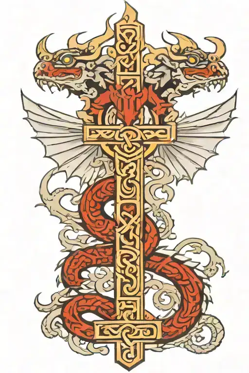 Aztec dragon wrapping around cross tattoo tattoo design idea
