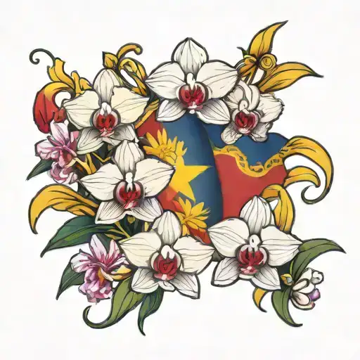 orchids with filipino flag tattoo design idea