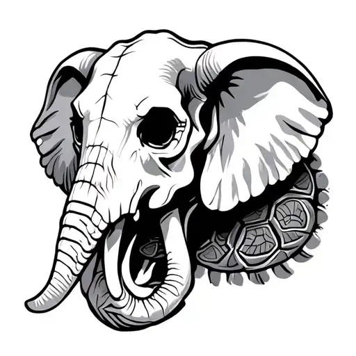 elephant skull, bull skull, turtle shell pattern tattoo design idea