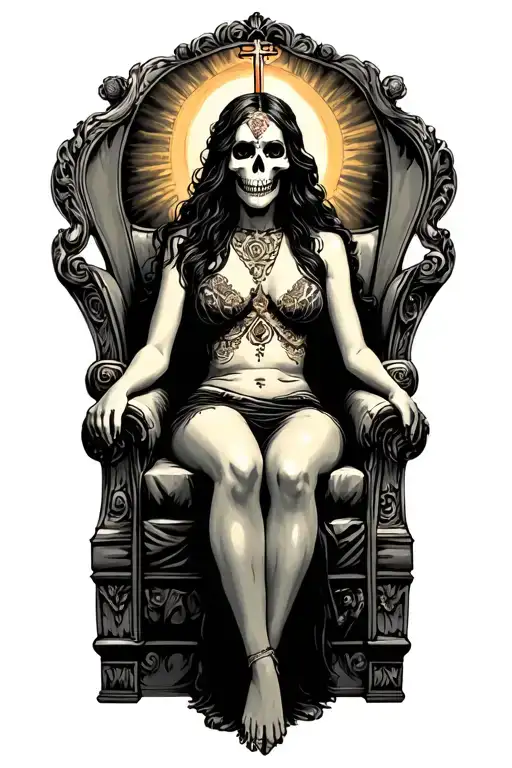 holy death sitting on her throne tattoo design idea