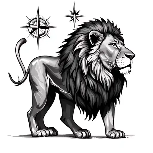 Lion, family, compass tattoo design idea
