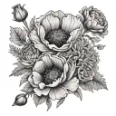 poppy carnation and daisy bouquet tattoo design idea