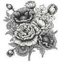 poppy carnation and daisy bouquet tattoo design idea
