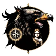 an eagle head and, from Doberman, with a compass and a woman and her child tattoo design idea