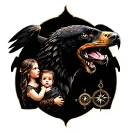 an eagle head and, from Doberman, with a compass and a woman and her child tattoo design idea