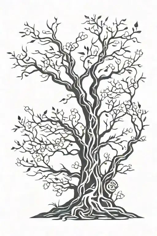 day of the dead tree with creeping vines boy tattoo design idea
