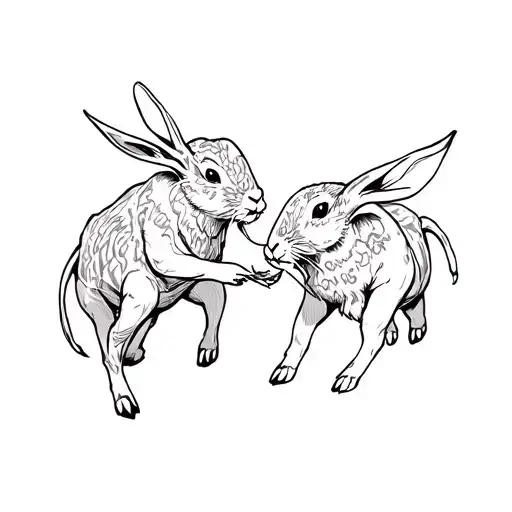 Japanese ox and rabbit fighting tattoo design idea