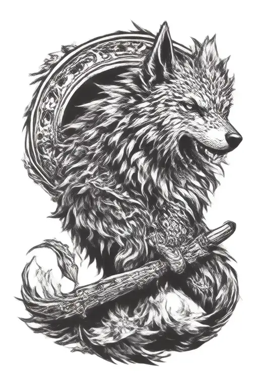 howling fenrir viking norse wolf tattoo design idea