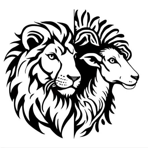 ambigram tattoo of lion and lamb. One way it is a line tattoo of lions face, the other way it is a lamb. Fairly simple tattoo design idea