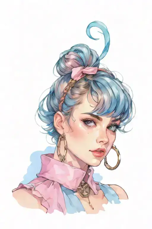Sissy Slave Pink Leather Collar-with-chain-leash Pixie-cut Brown Hair Blue Eyes Flat Chest middle nose ring  tattoo design idea
