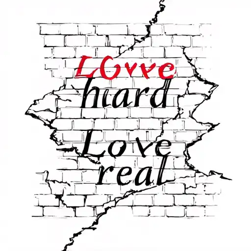 "Love hard Love real " brick wall being torn revealing words tattoo design idea