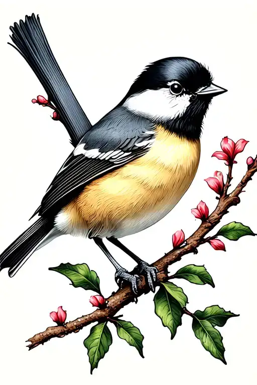 birds chickadee tattoo design idea
