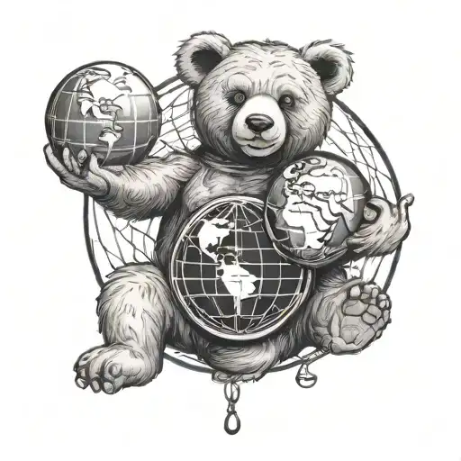 teddy bear holding earth globe tattoo design idea