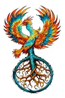 Phoenix tree of life intertwined tattoo design idea