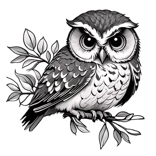 cute owl with olive branch intertwined symbolizing tattoo design idea