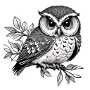 cute owl with olive branch intertwined symbolizing tattoo design idea