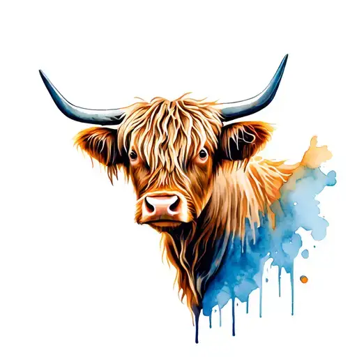 highland cow head tattoo design idea