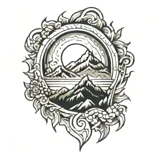 Appalachian Mountains inside the sun tattoo design idea