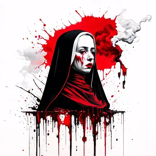Blooding nun smokes tattoo design idea