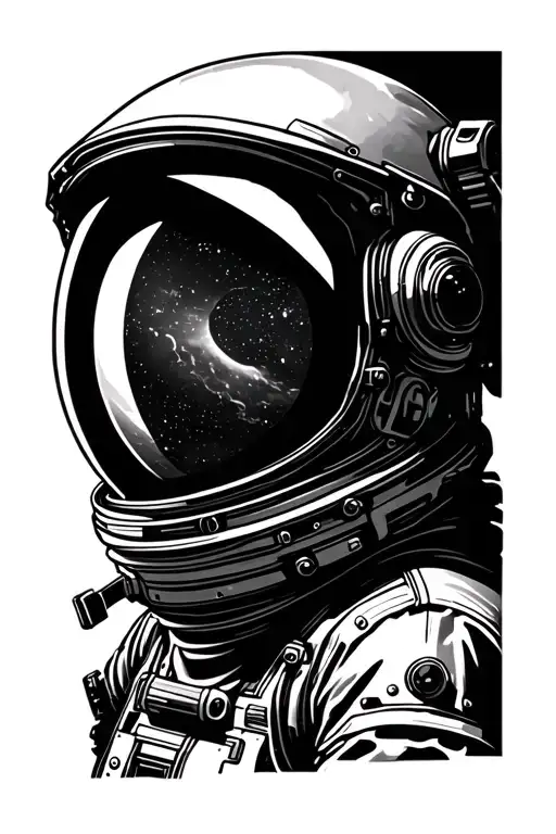 astronaut helmet with space reflection tattoo design idea