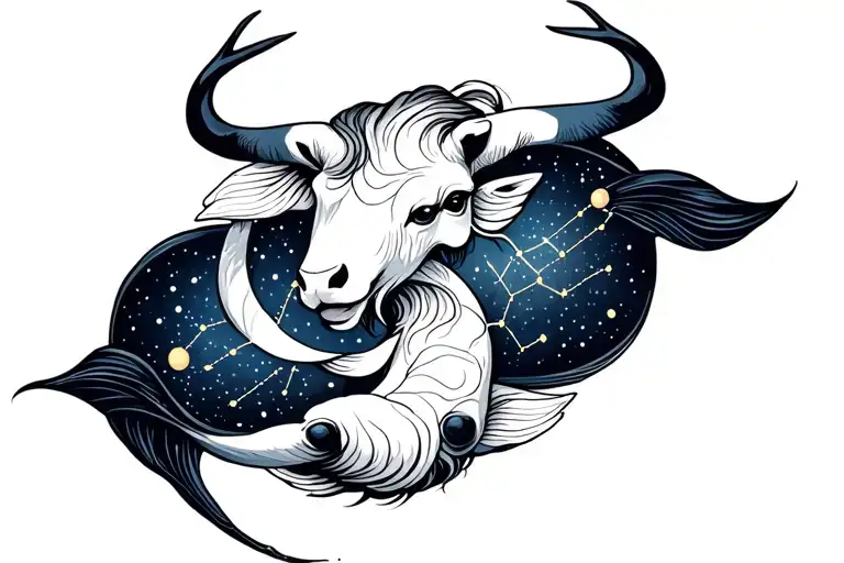 Taurus and Pisces constellation intertwined tattoo design idea