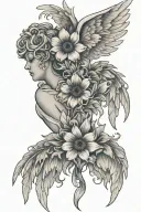 angel wings with anemone flower tattoo design idea