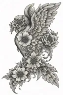 angel wings with anemone flower tattoo design idea