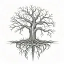 cross tree trunk roots w roots forming on sword surrounded tattoo design idea
