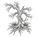 cross tree trunk roots w roots forming on sword surrounded tattoo design idea