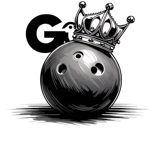 bowling ball with a crown and GQ in script font tattoo design idea