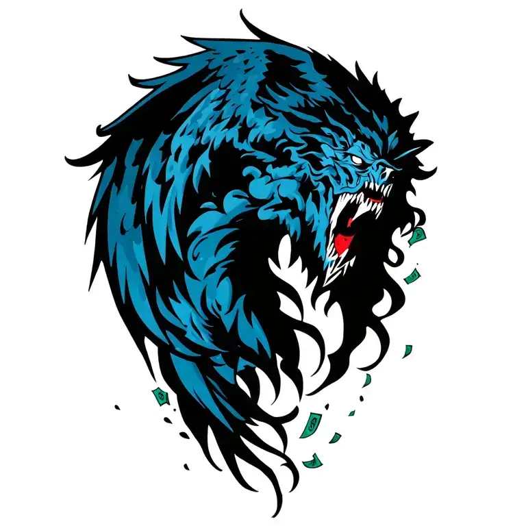 About angels and demons fighting for money pouring tattoo design idea