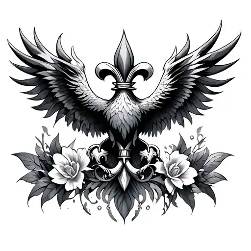Phoenix Bird Fleur de Lis tattoo design idea