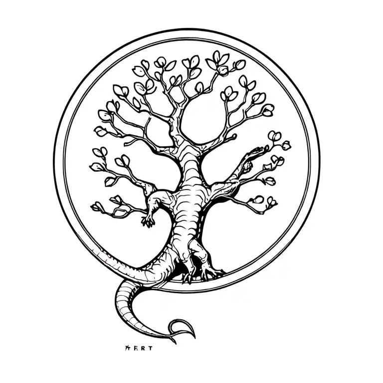 tree of life, Lizard tattoo in 80s anime aesthetic tattoo design idea
