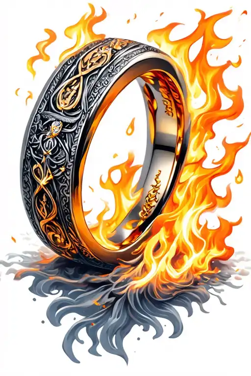 falling wedding band on fire tattoo design idea
