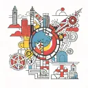 design incorporating landmarks from each country in Latin America visited, surrounded by Mondrian-inspired patterns tattoo design idea