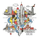 design incorporating landmarks from each country in Latin America visited, surrounded by Mondrian-inspired patterns tattoo design idea