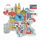 design incorporating landmarks from each country in Latin America visited, surrounded by Mondrian-inspired patterns tattoo design idea