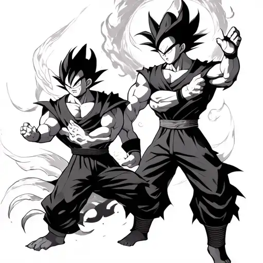 ozaru and shen long With vegeta and goku full arm  tattoo design idea