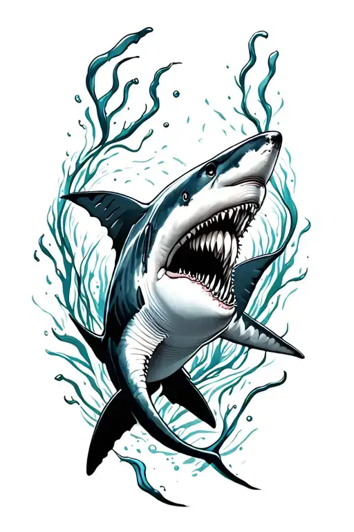 underwater shark swimming tattoo design idea