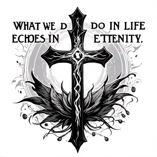 "what we do in life echoes in eternity" with a cross tattoo design idea