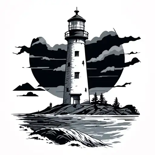 overland off-road minimalist tattoo featuring lighthouse  tattoo design idea