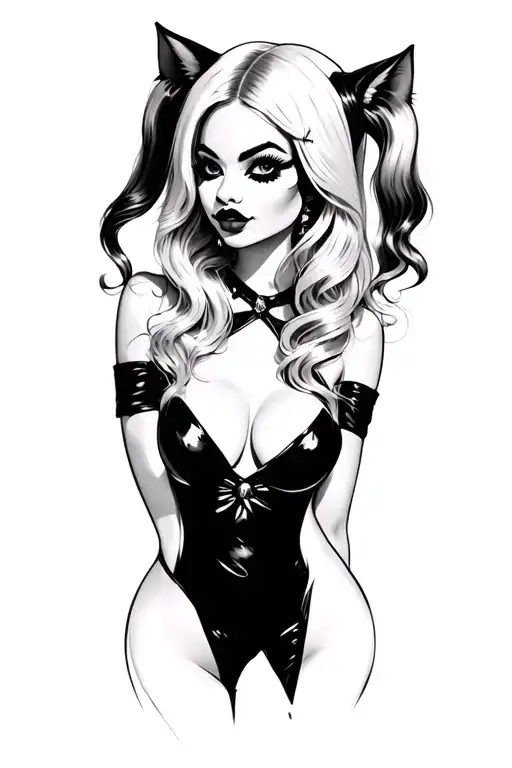blonde bombshell kitty Harley Quinn tattoo design idea