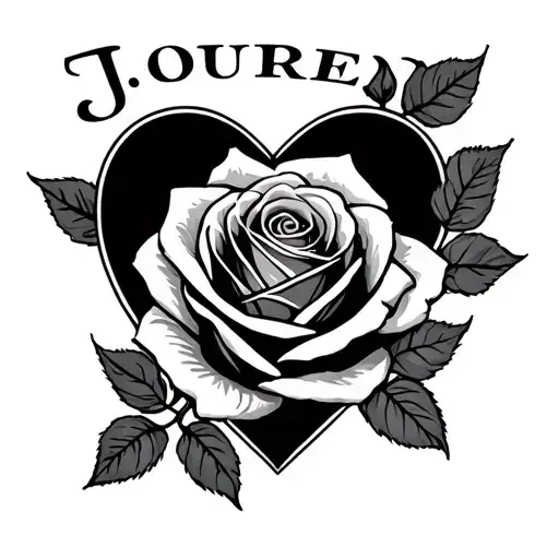 "J O U R D E N" Rose and heart tattoo design idea