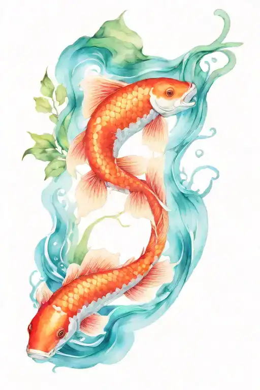 koi fish in a river mountain hammock forest lake canoe tattoo design idea