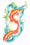 koi fish in a river mountain hammock forest lake canoe tattoo design idea